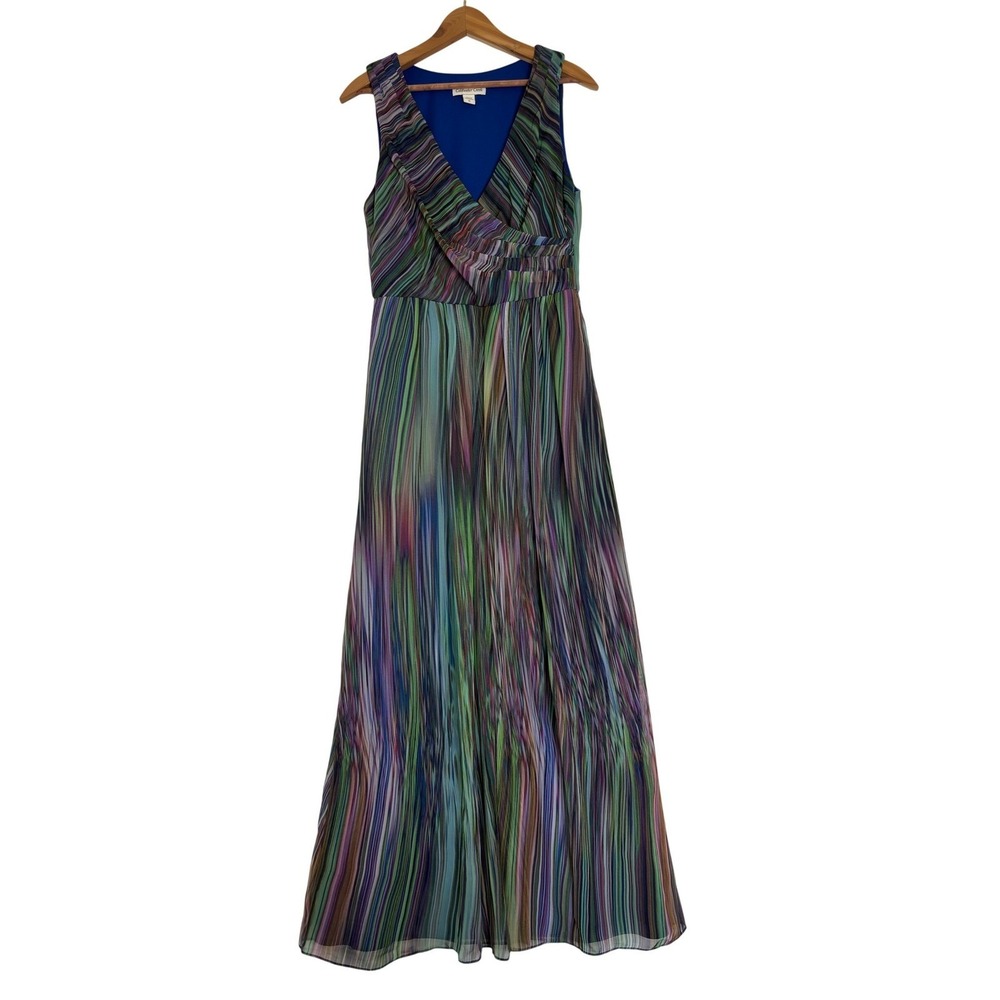 Coldwater Creek Womens Multi Color Maxi Dress Surplice V-Neck Sz 10 Dopamine